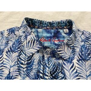 Robert Graham Mens 2XL Classic Fit Blue White Palm Leaf Print Button Down Shirt